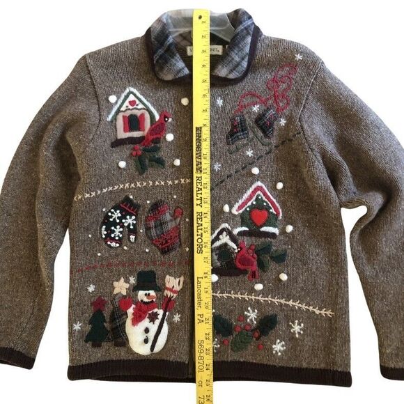 Victoria Jones Ramie Wool Cardigan Womens Sz M VTG Embroidered Patchwork Winter - Picture 13 of 16